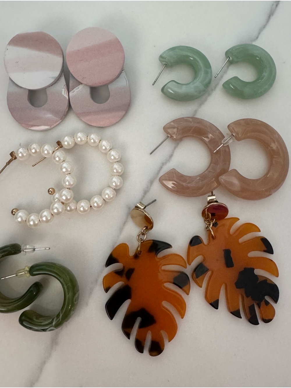 Assorted Women's Statement Earrings - Green, Pink, Pearl, Beige, Amber Styles